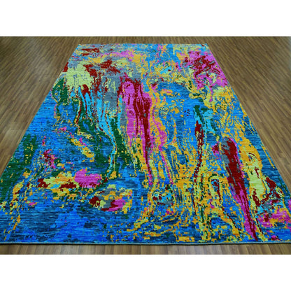 9'X11'9" Hot Pink Blue Modern Design Hand Knotted Pure Wool Oriental Rug