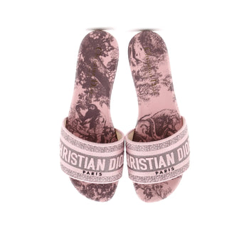 Christian Dior Women'S Dway Flat Sandals Embroidered Canvas