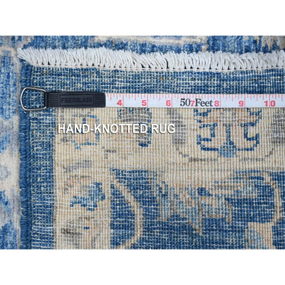 2'6"X7'9" Blue Peshawar Mahal Design Hand Knotted Runner Oriental Rug