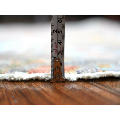 5'X5' Daphne Gray Hand Knotted Peshawar Birds Of Paradise Wool Round Rug