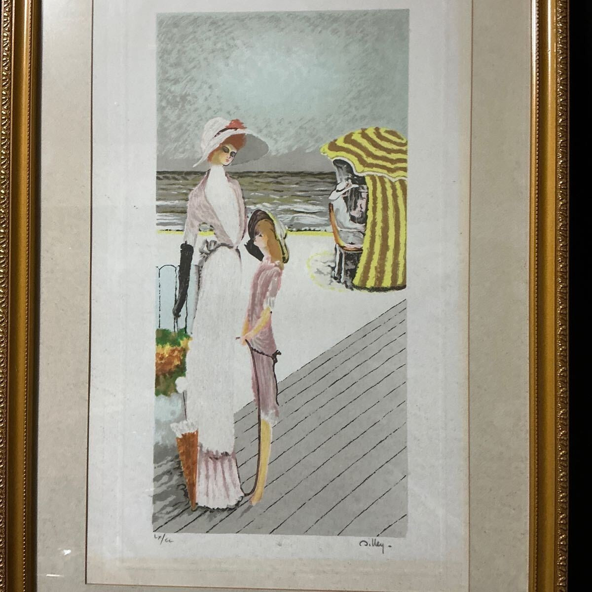 Ramon Dilley Original Lithograph "Mother And Child At The Beach" Signed Framed
