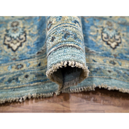 8'X8' Sky Blue Shah Abbas Flower Design Pure Wool Hand Knotted Square Rug