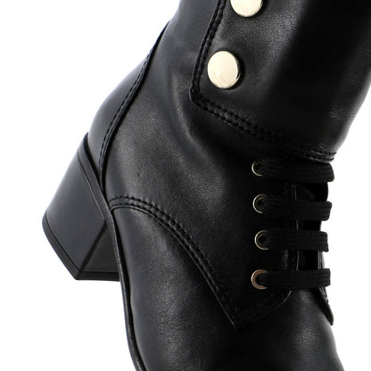 Chanel Women'S Logo Button Snap Cap Toe Boots Leather With Patent