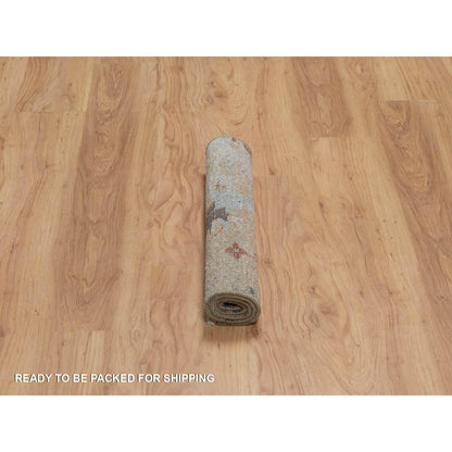 2'1"X3'1" Oak Brown Broken Pattern Oushak Design Wool Hand Knotted Rug