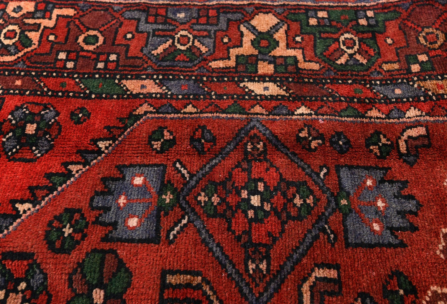 Vintage Hand-Knotted Wool Oriental Rug Red Tribal