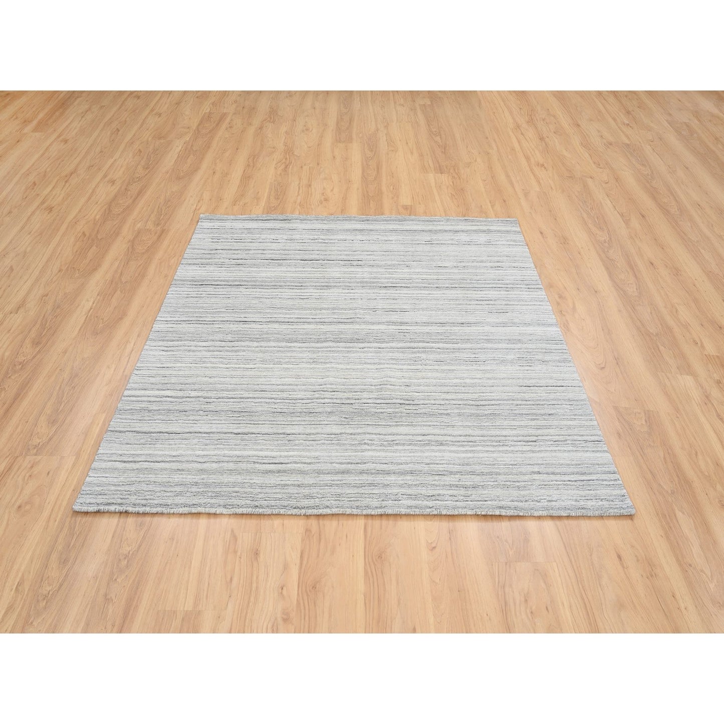 6'1"X6'1" Gray Undyed Natural Wool Modern Design Hand Loomed Square Rug
