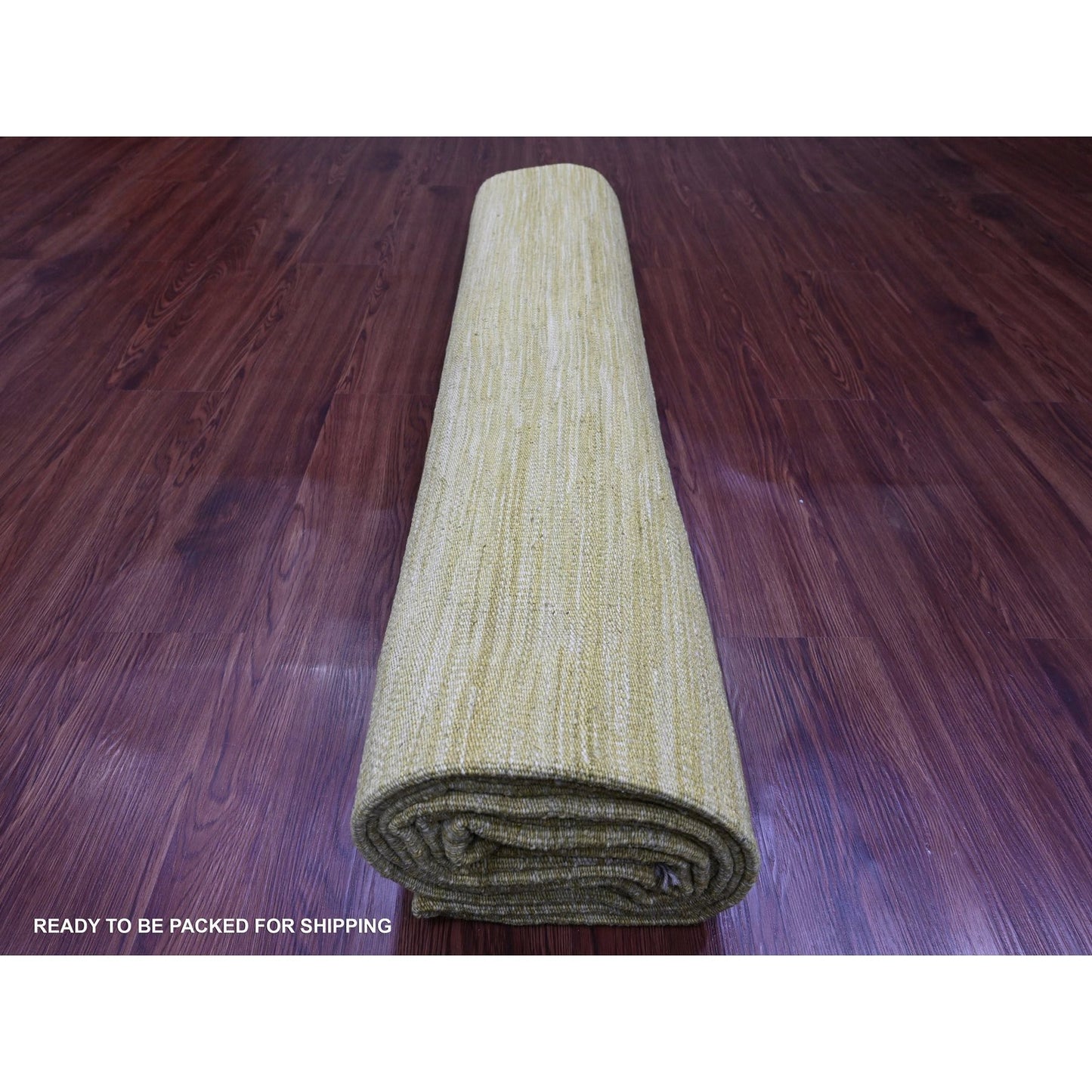 8'8"X12' Green Solid Design Hand Woven Hand Spun Wool Flat Weave Rug