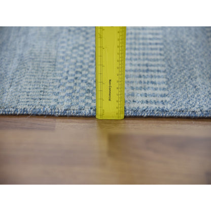 2'6"X12' Gray, Modern Grass Design, Wool And Silk Hand Knotted Runner Rug