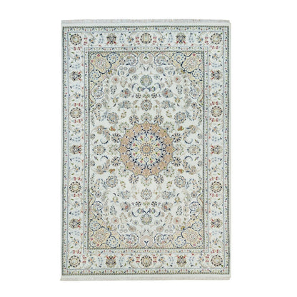 6'1"X9'1" White Hand Knotted Nain Design 250 Kpsi Natural Wool Rug