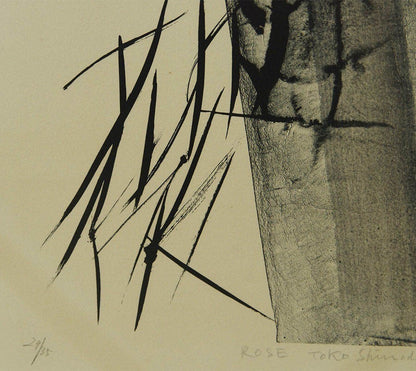 Hand signed rose lithograph print framed by shinoda toko 1976