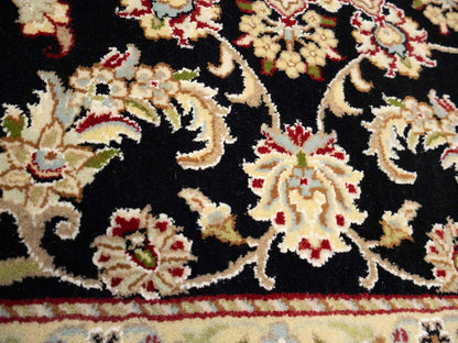 5X8 Indo-Nain Black Oriental Rug Floral Style Wool Carpet Home Decor