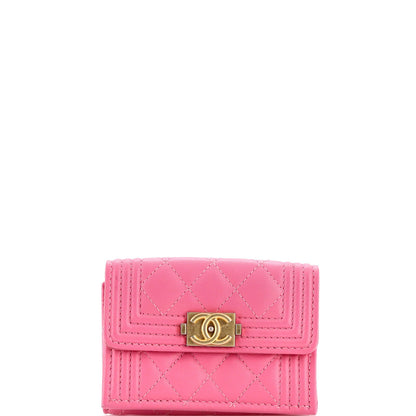 Chanel Boy Trifold Flap Wallet Quilted Lambskin Small
