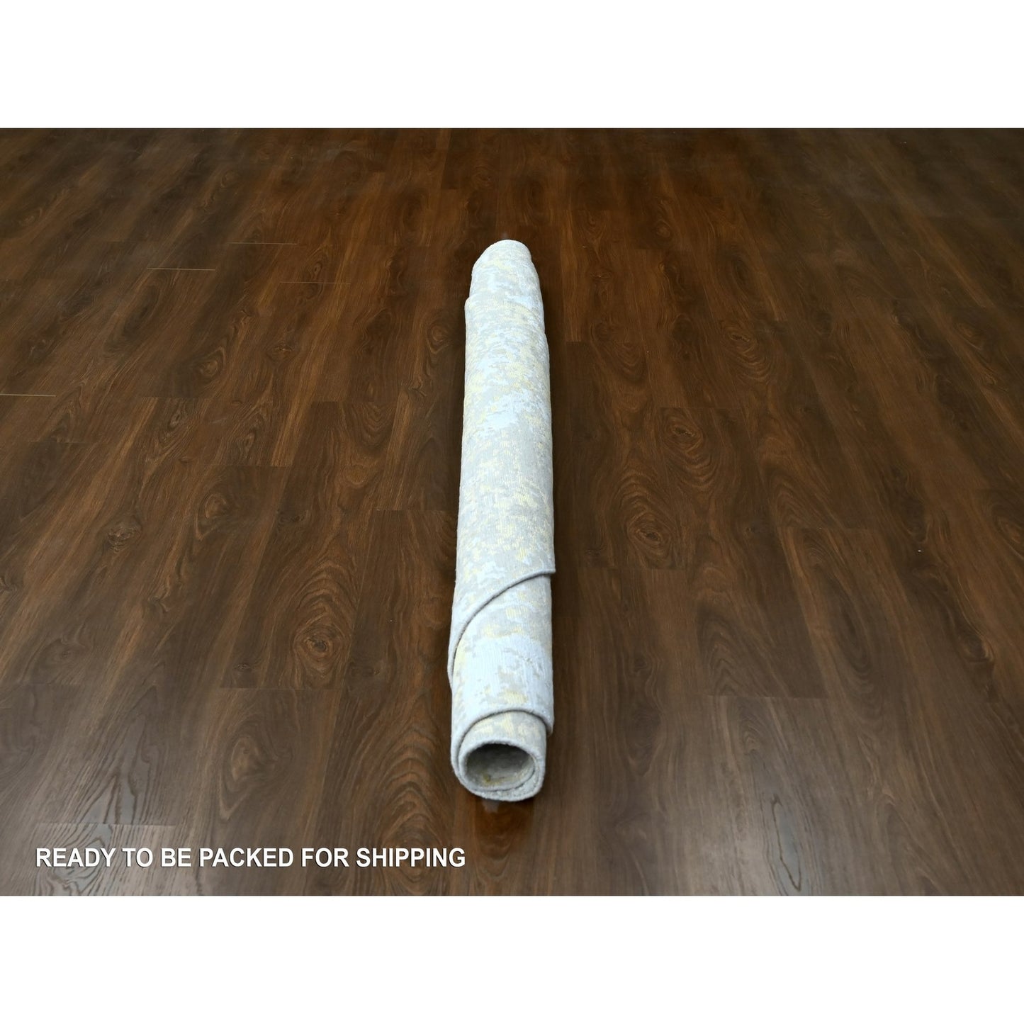 7'9'X7'9" Gold Abstract Design Wool And Silk Hand Knotted Round Rug