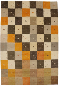 Modern Gabbeh Rug Multicolored Tribal Checker