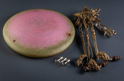 Schneider Signed Chandelier Gilt Bronze Art Glass French Art Deco Excellent