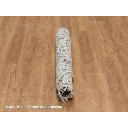 5'X5' Ivory Nain With Flower Design Hand Knotted Wool And Silk Round Rug