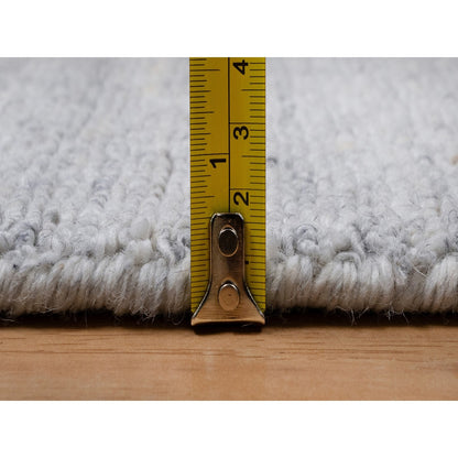 2'6"X10' White Hand Loomed Plain Modern Striae Design All Wool Runner Rug