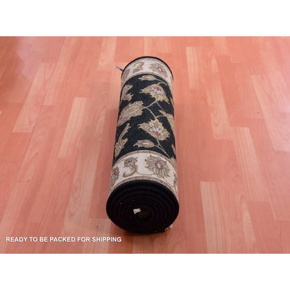 2'5"X10' Bristol Black Rajasthan Design Hand Knotted Wool Silk Runner Rug