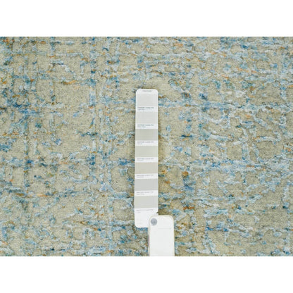 11'10"X11'10" Gray Wool And Silk Modern Jacquard Hand Loomed Round Rug