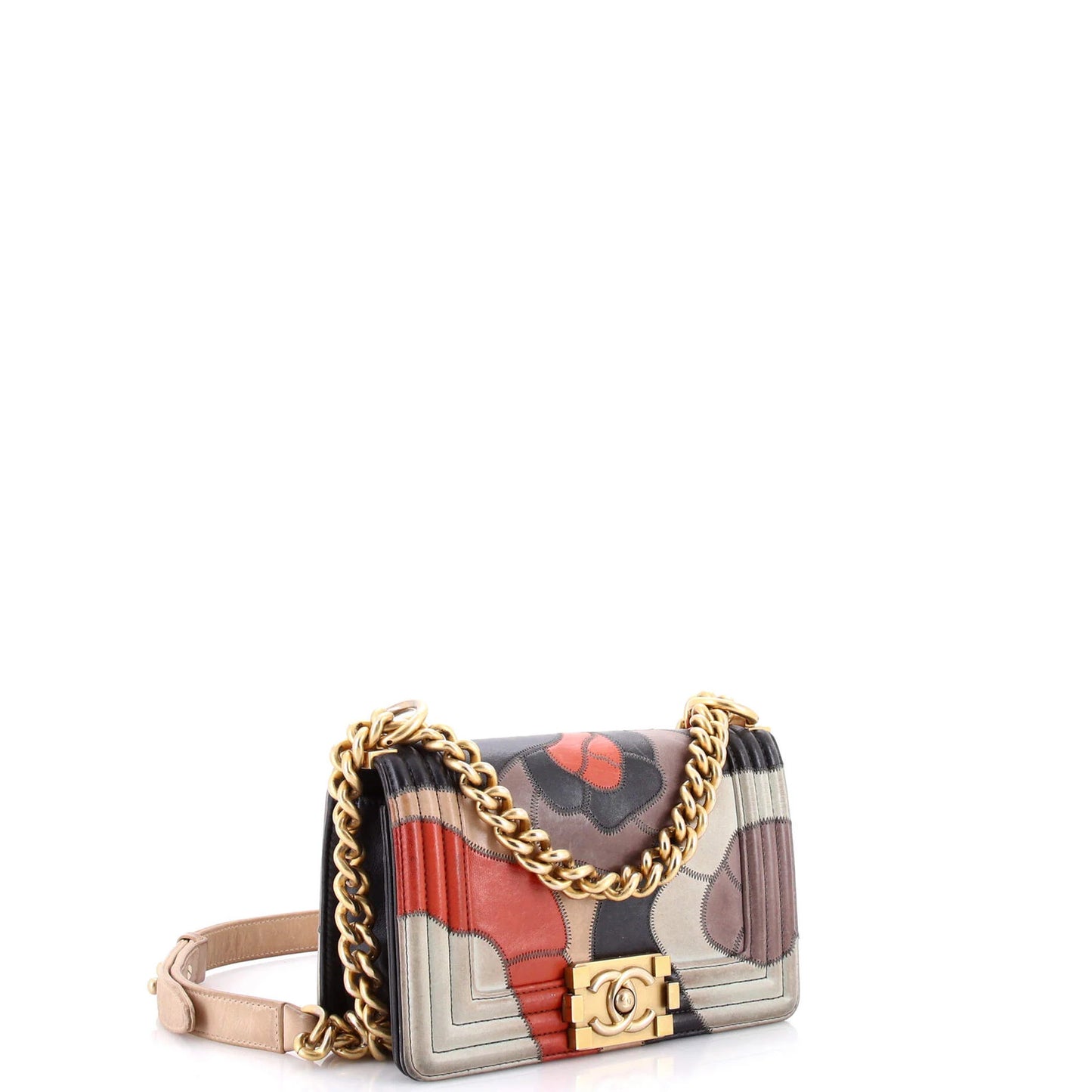 Chanel Boy Flap Bag Camellia Lambskin And Suede Patchwork Small