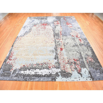 10'X14'2" Gray Abstract Design Denser Weave Pure Wool Hand Knotted Rug