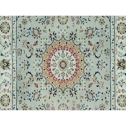 4'X6'2" Gray Hand Knotted Nain Design 250 Kpsi Soft Wool Rug