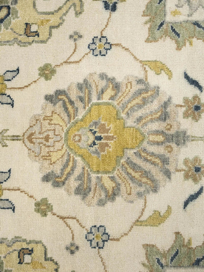 9X12 Ft Hand-Knotted Chobi Oriental Rug Ivory Floral Design Large Carpet