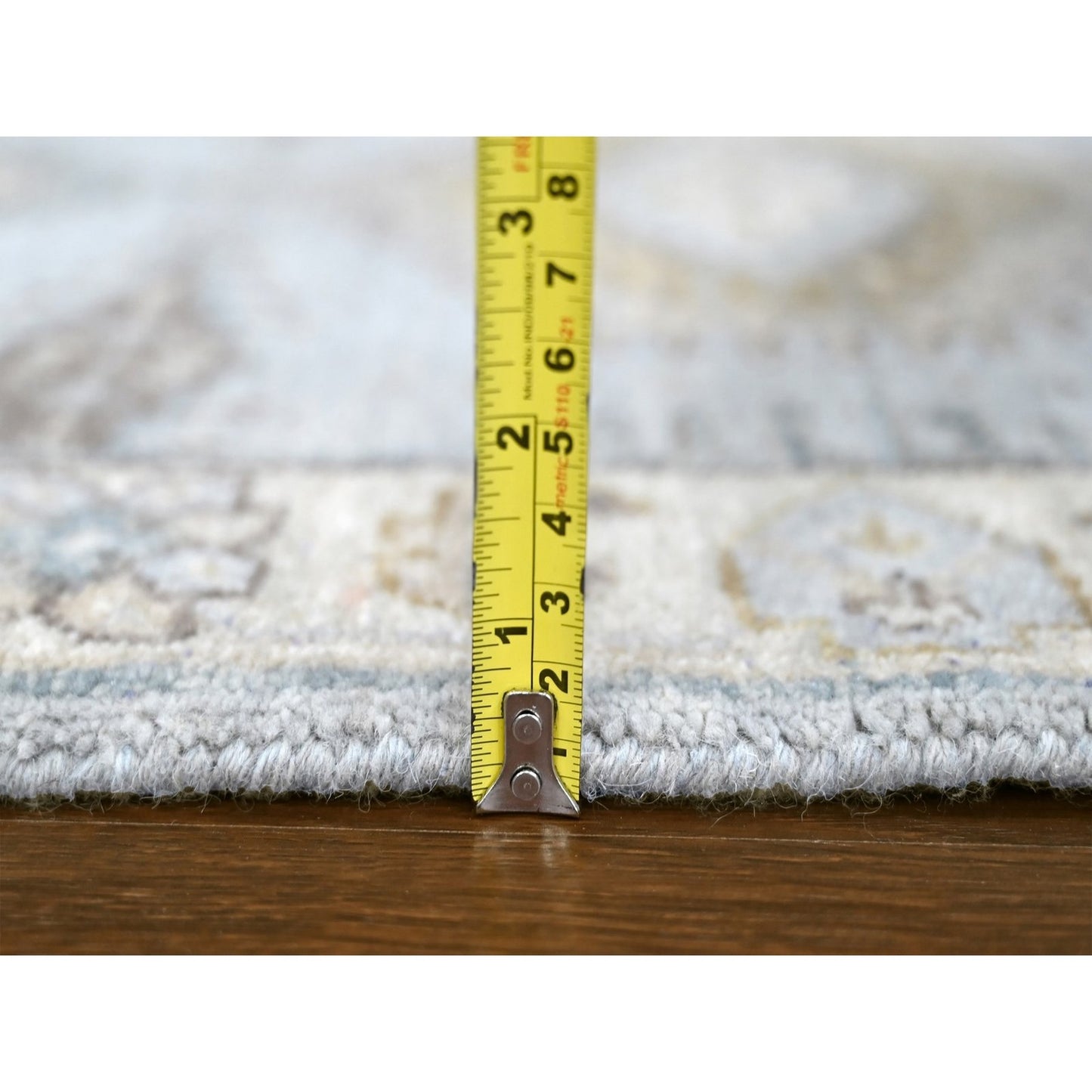 2'X3' Gray Village Inspired Geometric Design Wool Hand Knotted Mat Rug