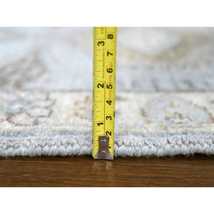 2'X3' Gray Village Inspired Geometric Design Wool Hand Knotted Mat Rug