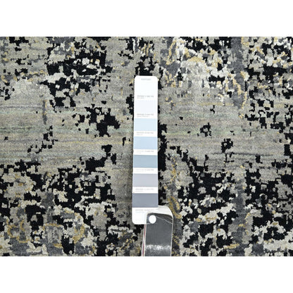 9'X12'2" Gray Erased Zoroastrian Design Wool And Silk Hand Knotted Rug