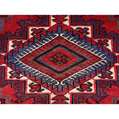 8'X11' Rufous Red Semi Antique Heris Hand Knotted Pure Wool Oriental Rug