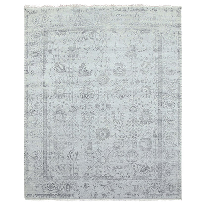 8'X9'10" Gray Wool And Silk Hand Knotted Zoroastrian Tebraz Design Rug