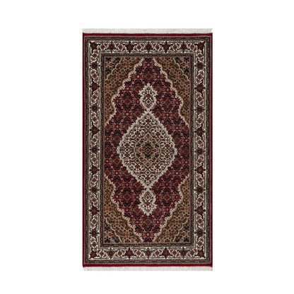 2'10"X5'1" Carmine Red Wool Tebraz Mahi With Fish Design Hand Knotted Rug