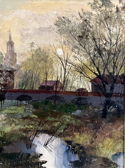 38x45.5 cm - Russian Oil Painting Church Landscape by Nasonov - Original Signed