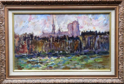 Srgio Telles Oil Painting Notre-Dame Cathedral Paris Signed Brazilian Artist M8