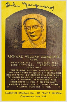 Rube Marquard Autographed Hall Of Fame Plaque Postcard