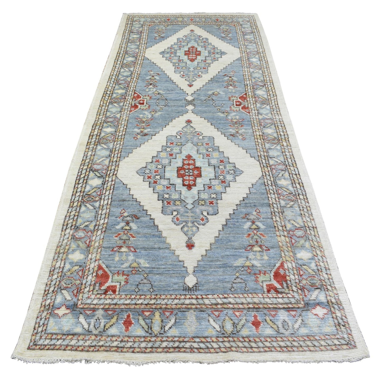 4'X10'4" Gray Hand Knotted Wool Anatolian Village Inspired Runner Rug