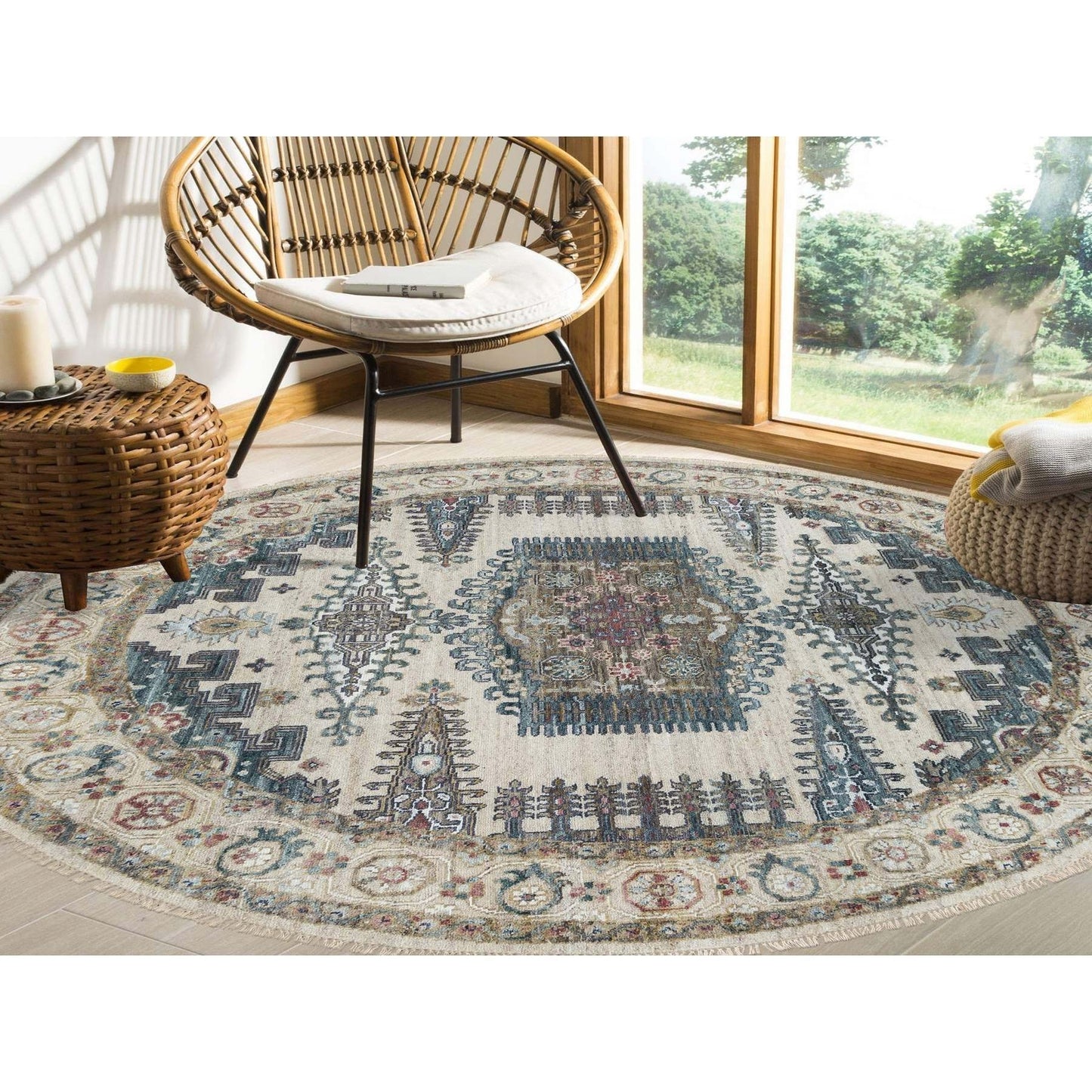 8'X8' Alabaster Ivory Wool Reimagined Viss Design Hand Knotted Round Rug