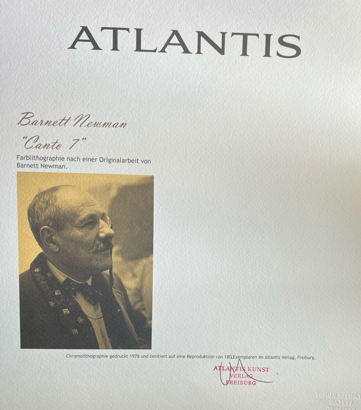 Barnett Newman Lithograph Coa Signed In Pen Numbered In Pencil, 180
