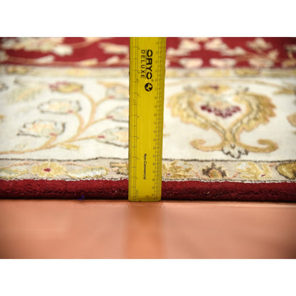 9'X12' Burgundy Red Rajasthan Design Wool And Silk Hand Knotted Rug