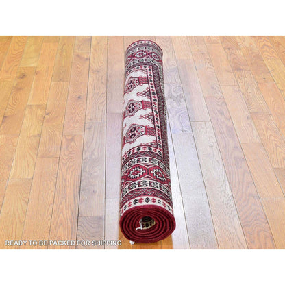 4'6"X7' New Turkoman Bokara Repetitive Design Pure Wool Hand Knotted Rug
