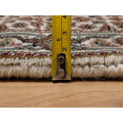 2'X3' White Hand Knotted Tebraz Mahi With Fish Design Pure Wool Mat Rug