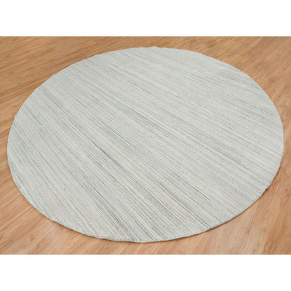 12'1"X12'1" Ivory Hand Loomed Undyed Natural Wool Modern Design Round Rug