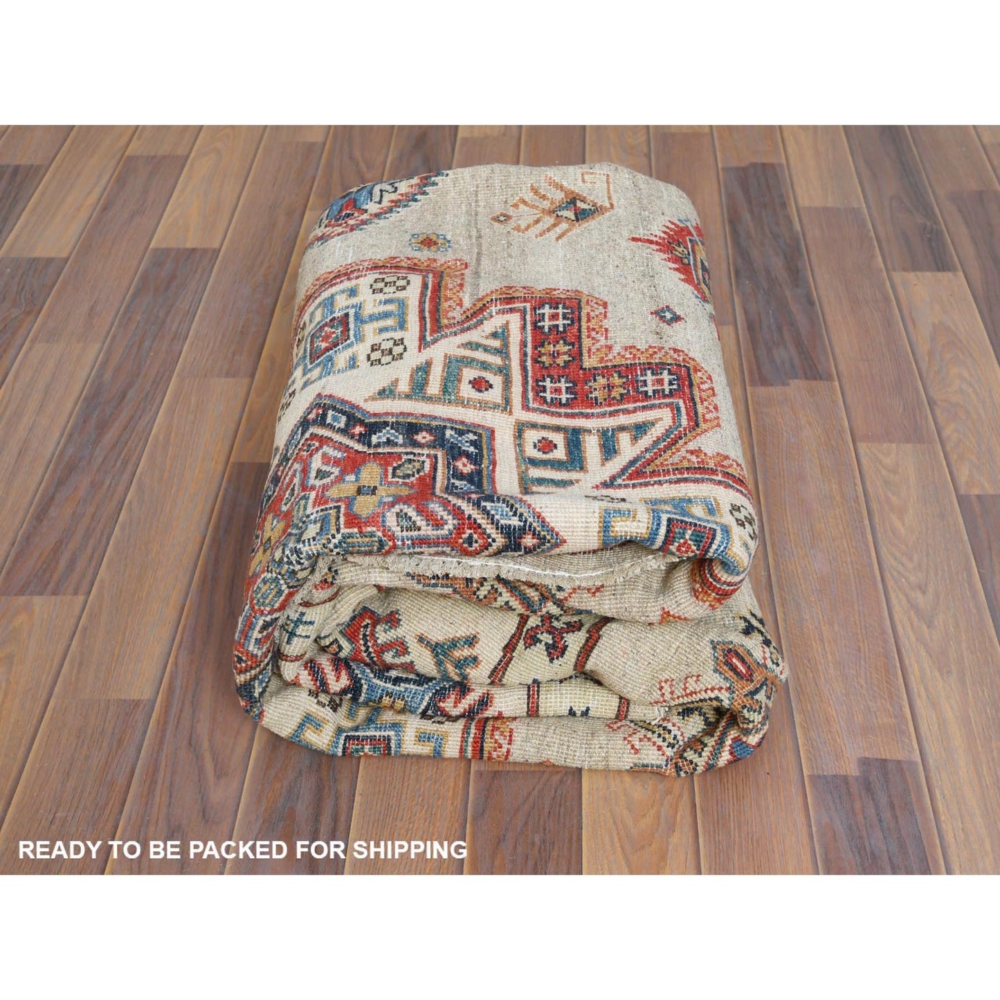 7'10"X7'10" Caucasian Afghan Special Kazak Hand Knotted Round Wool Rug