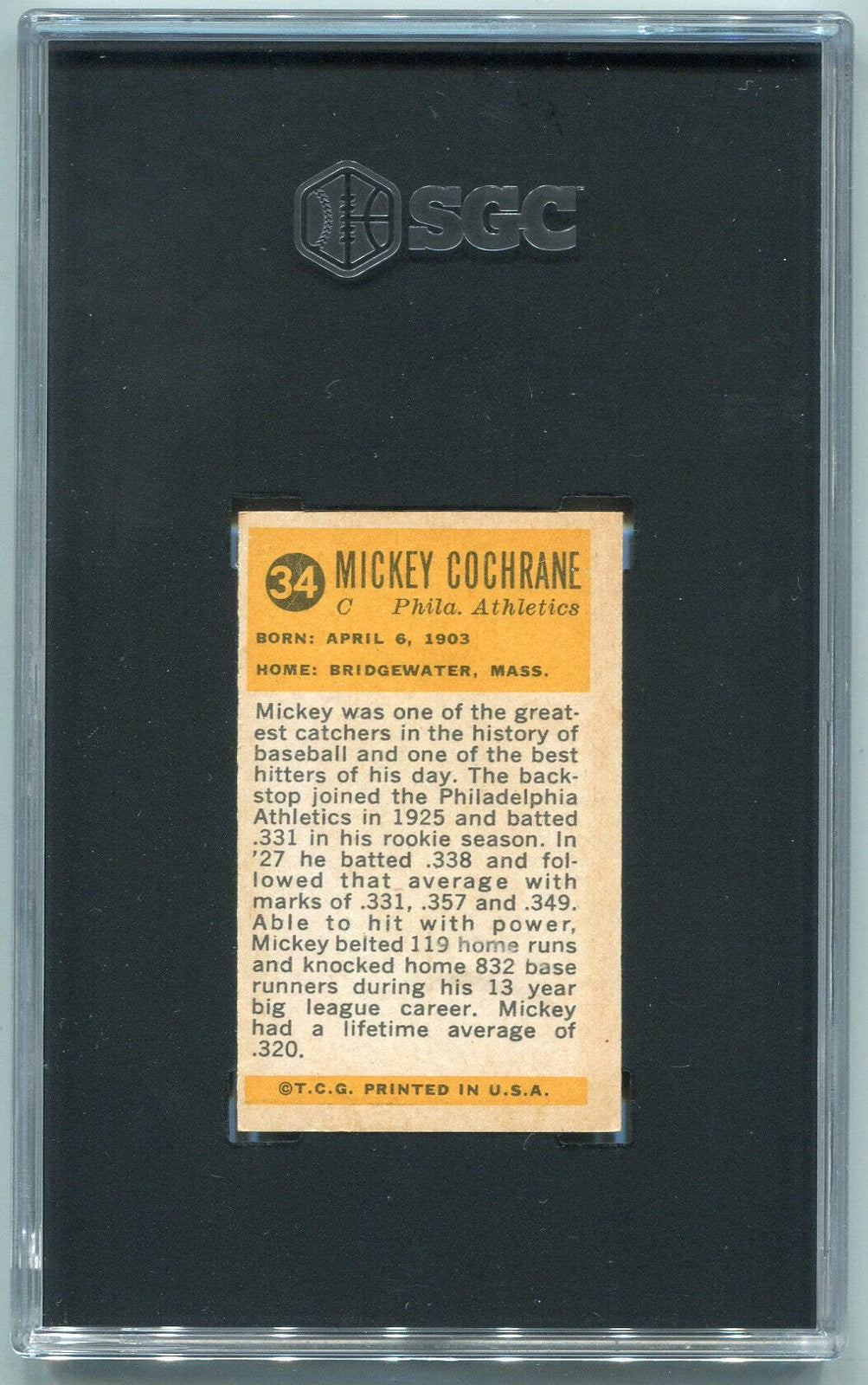 Mickey Cochrane 1963 Bazooka Greats Card #34 Sgc
