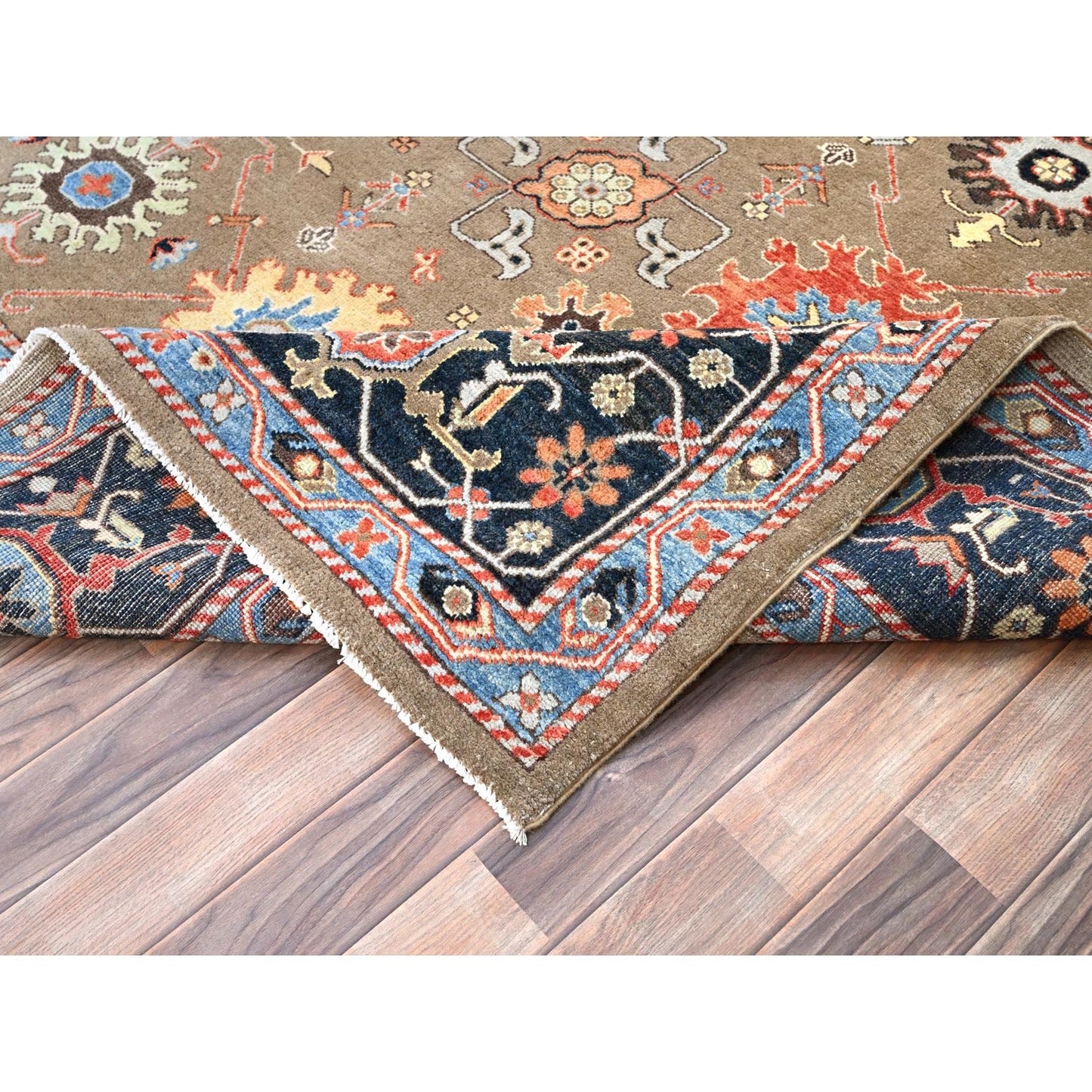 9'X11'9" Brown Wool Hand Knotted Seeripe Heris Design Oriental Rug