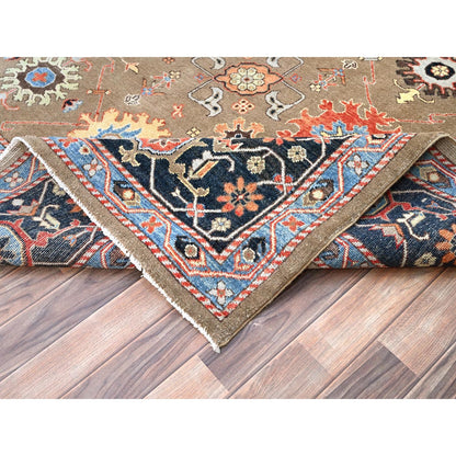 9'X11'9" Brown Wool Hand Knotted Seeripe Heris Design Oriental Rug