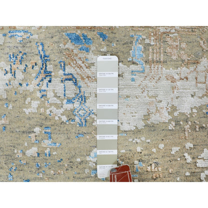 8'10"X12' Gray Snowflake Silk With Textured Wool Oriental Rug