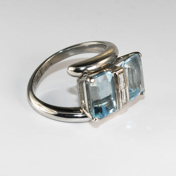 Platinum Vintage Aquamarine & Diamond Ring