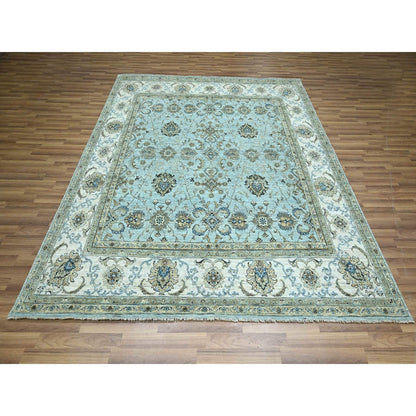 8'1"X8'1" Blue Agra Shah Abbas Flower Design Wool Hand Knotted Square Rug
